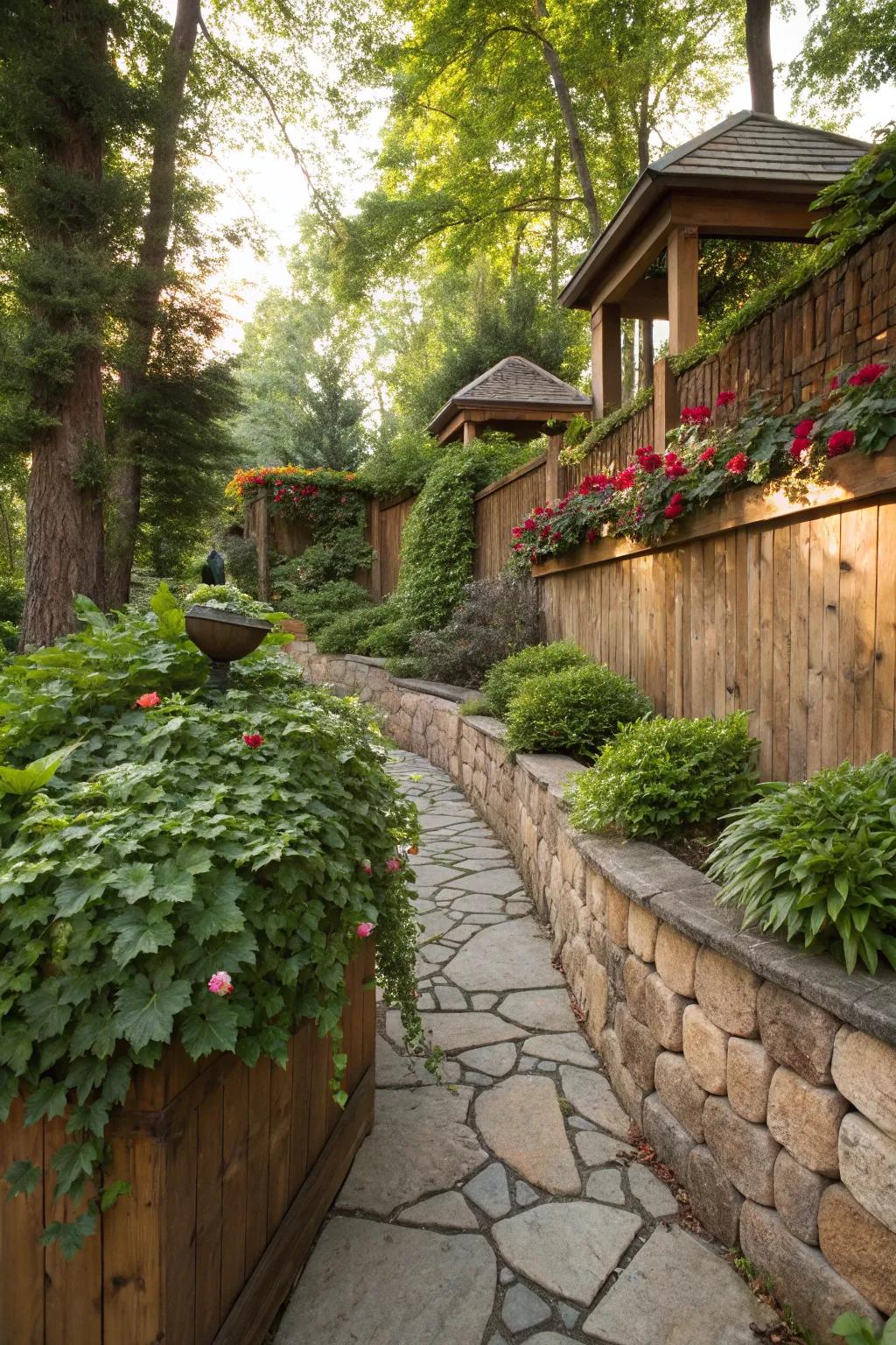 Wooden caps add warmth and rustic charm to gardens.