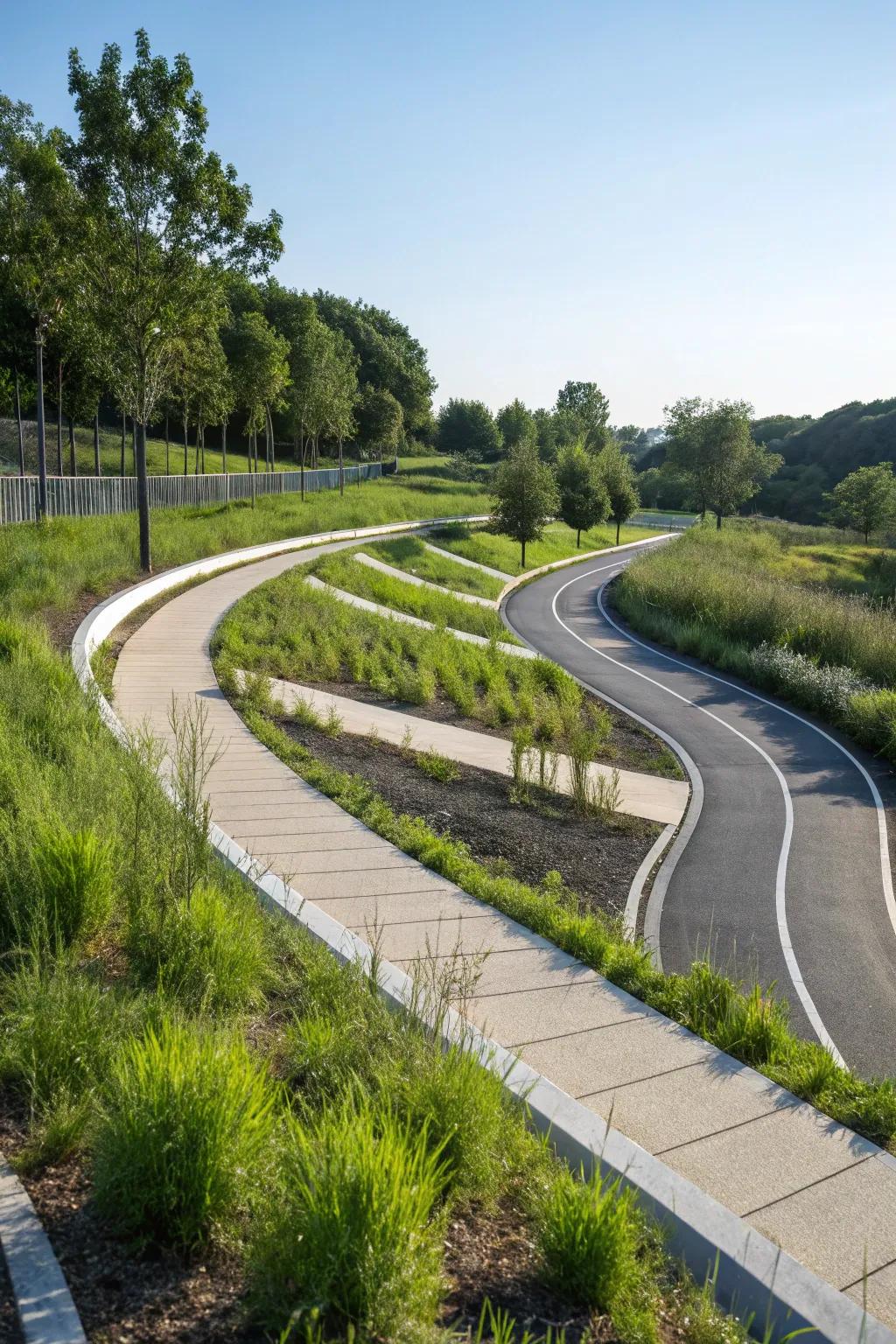 Curved lines create a natural flow in landscaping.