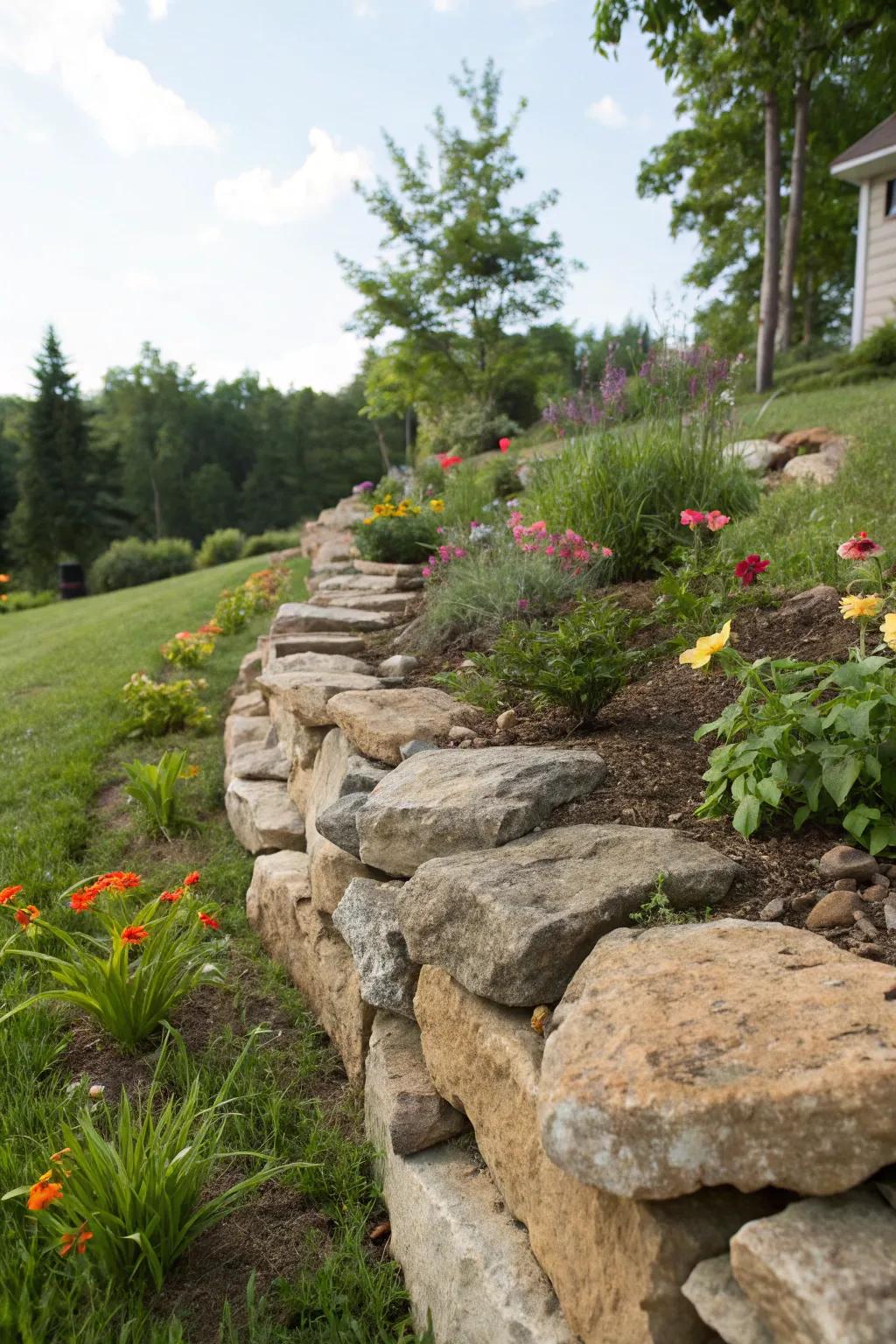 Layered rock arrangement in garden design