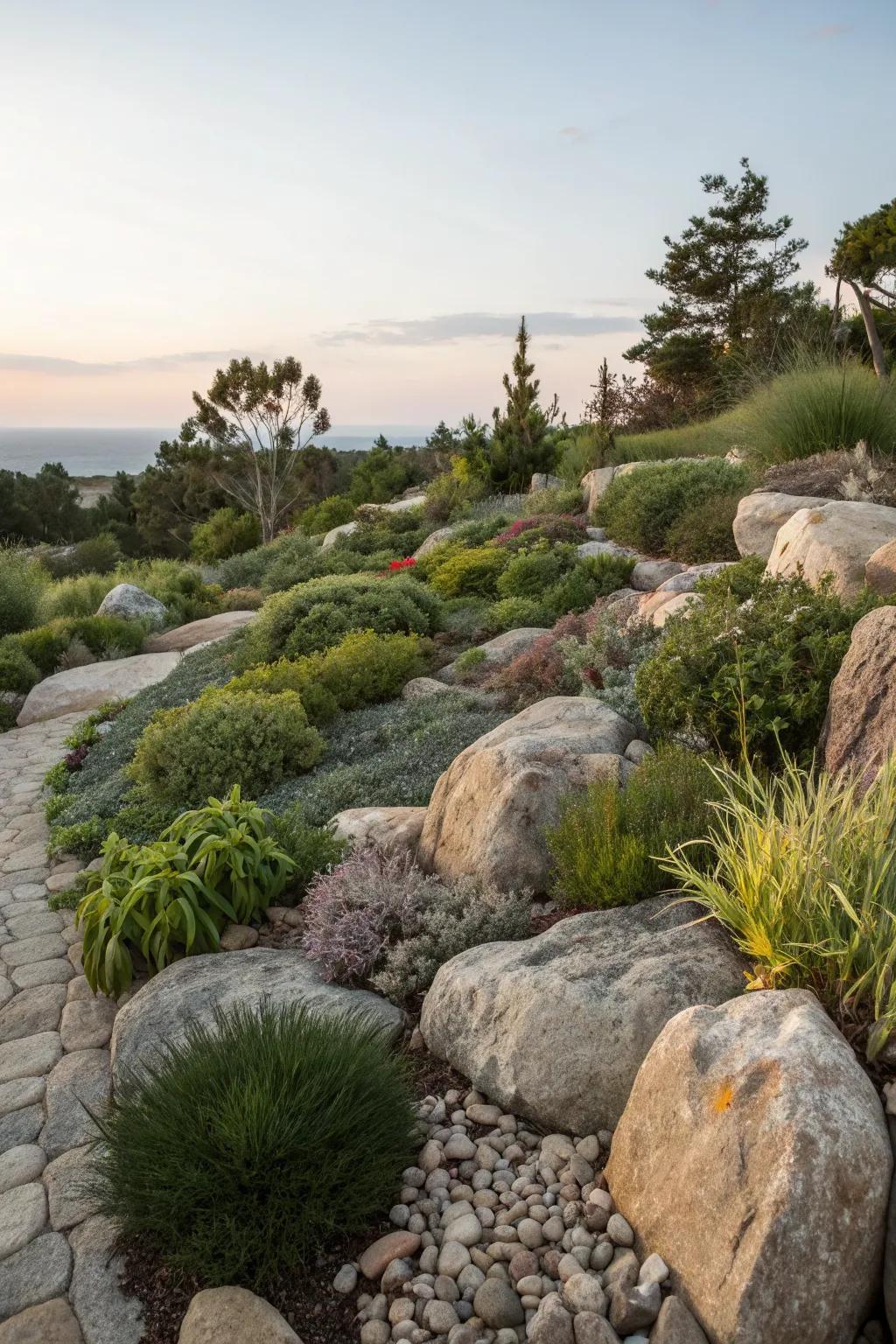 Native plants blend seamlessly with rock features.