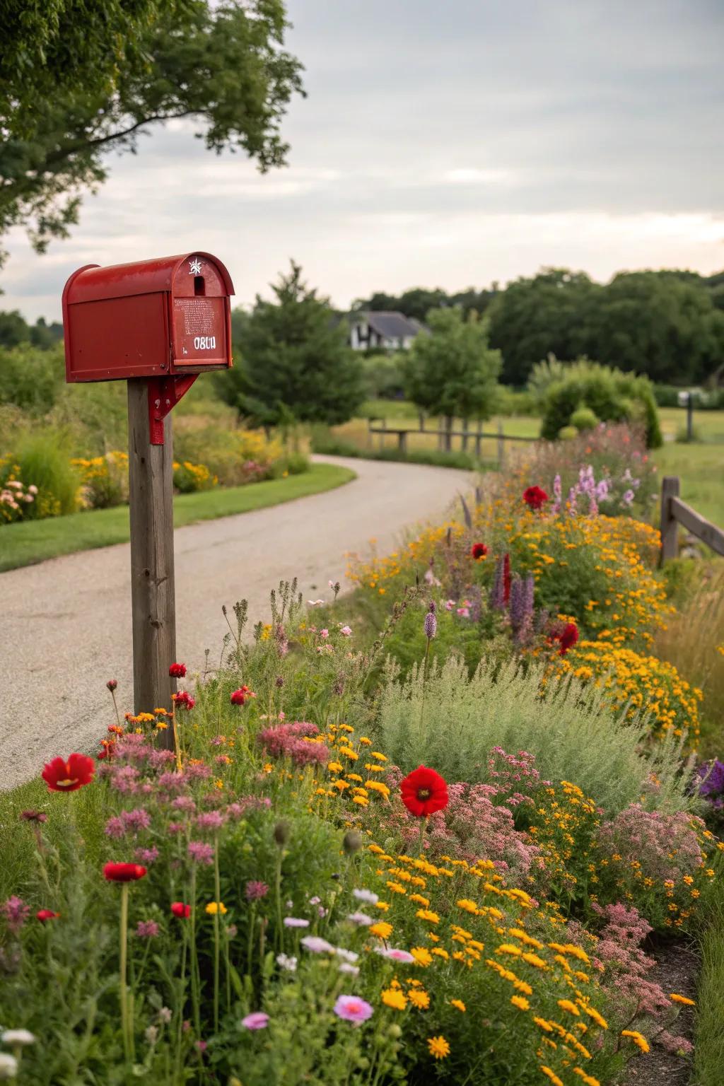 A flower bed mailbox, turning mail retrieval into a joyful experience.