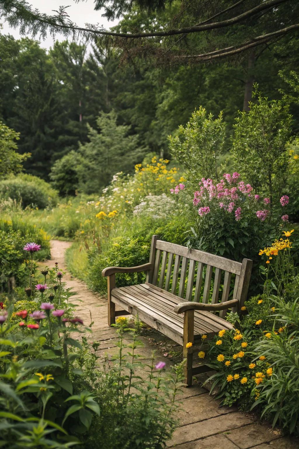 Simple wooden furniture adds charm and functionality to rustic landscapes.
