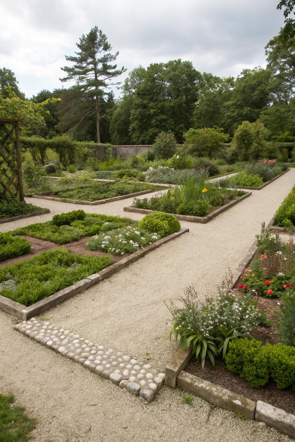 Sand and gravel pathways add elegance to your garden design.