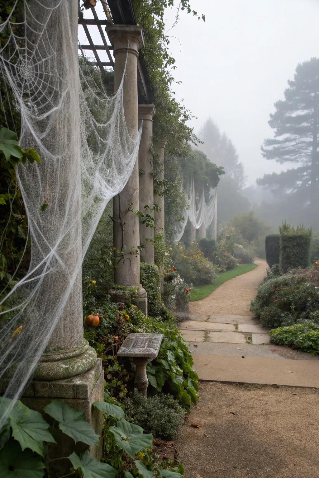 Cobwebs create an eerie ambiance in any garden.