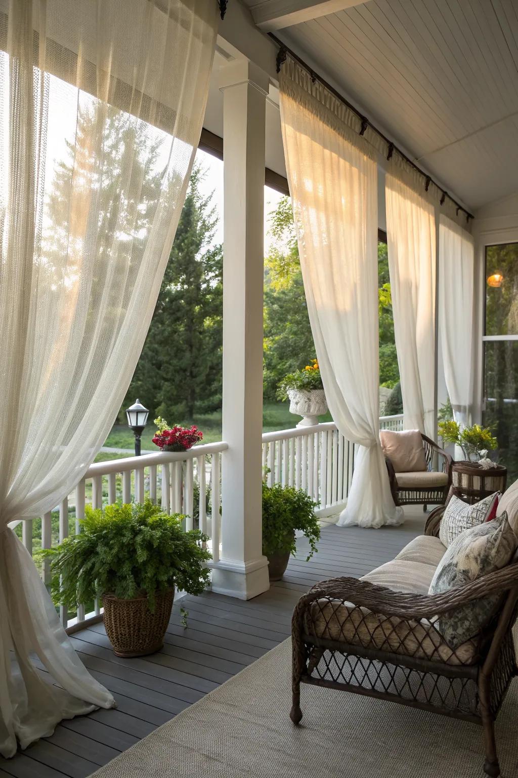 Sheer panels provide privacy with a touch of elegance.