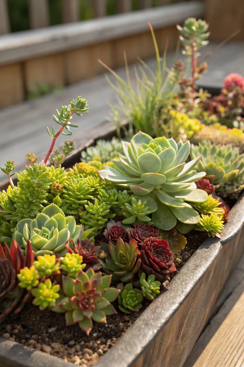 A vibrant mix of sedum varieties creates a stunning visual display.