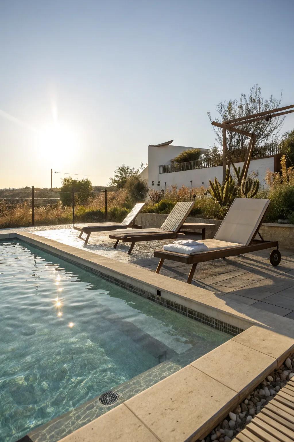 A shallow pool with a relaxing tanning ledge.