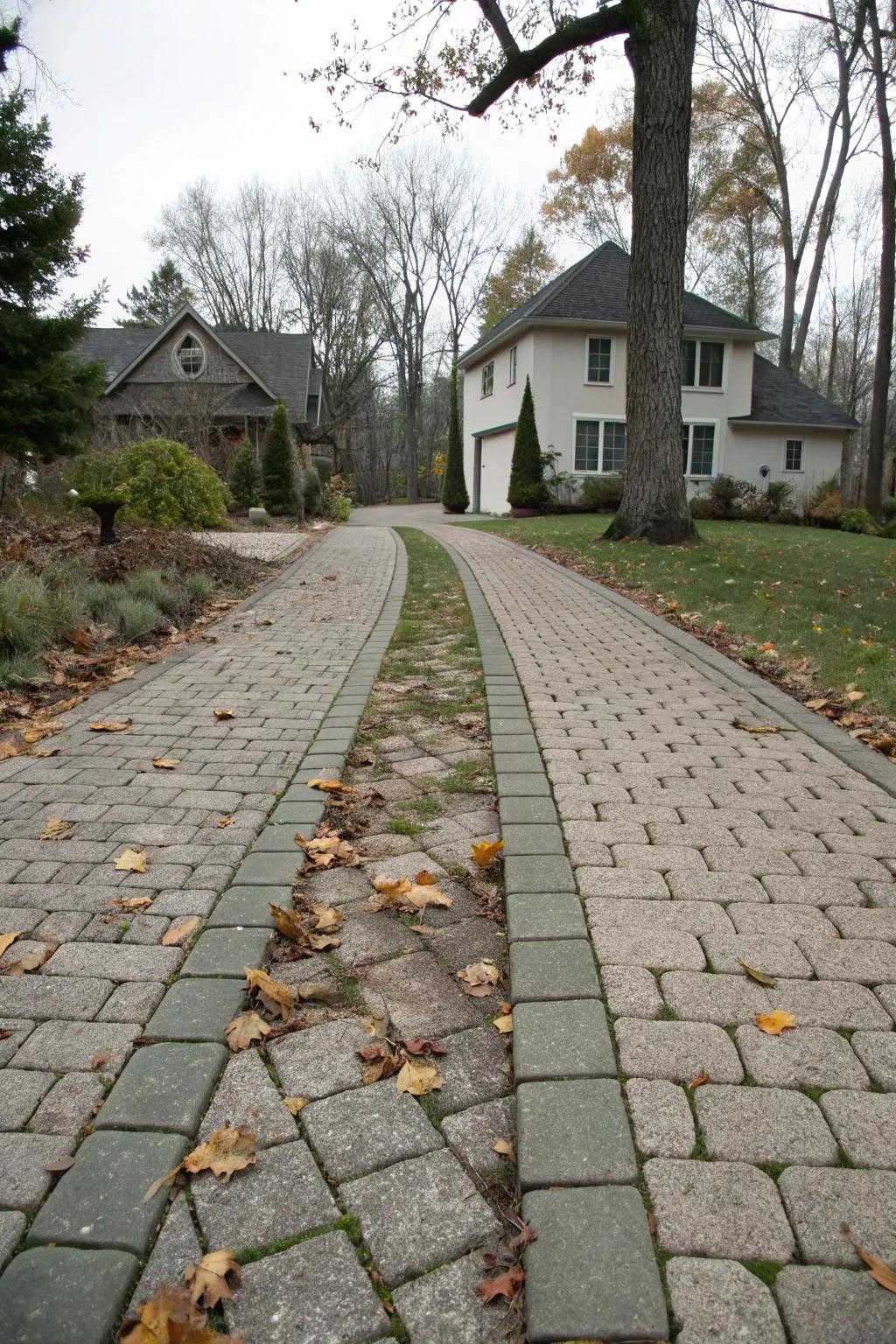 Paving stones offer a chic and practical driveway divider.