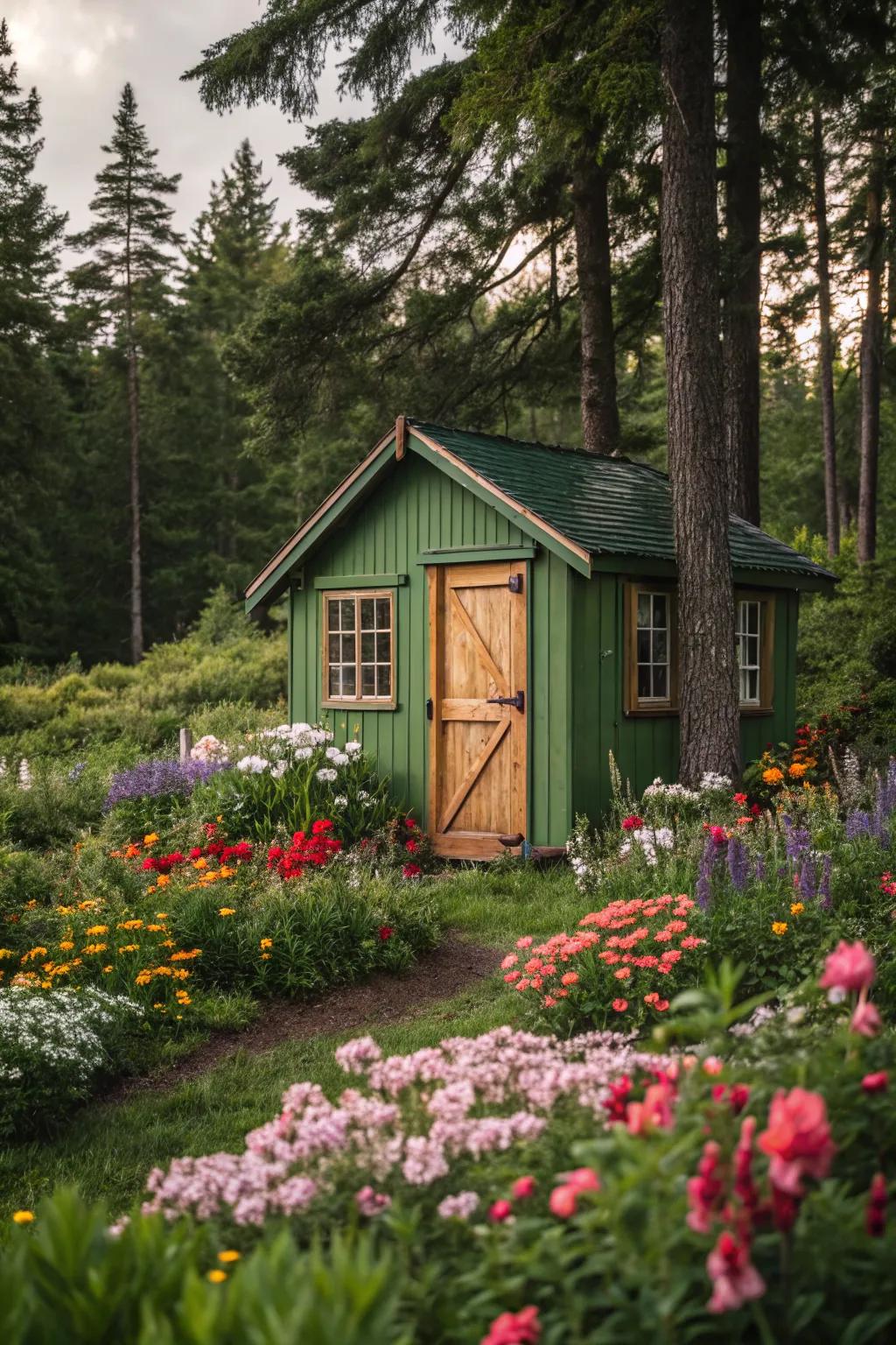 Green sheds blend beautifully with lush garden landscapes.