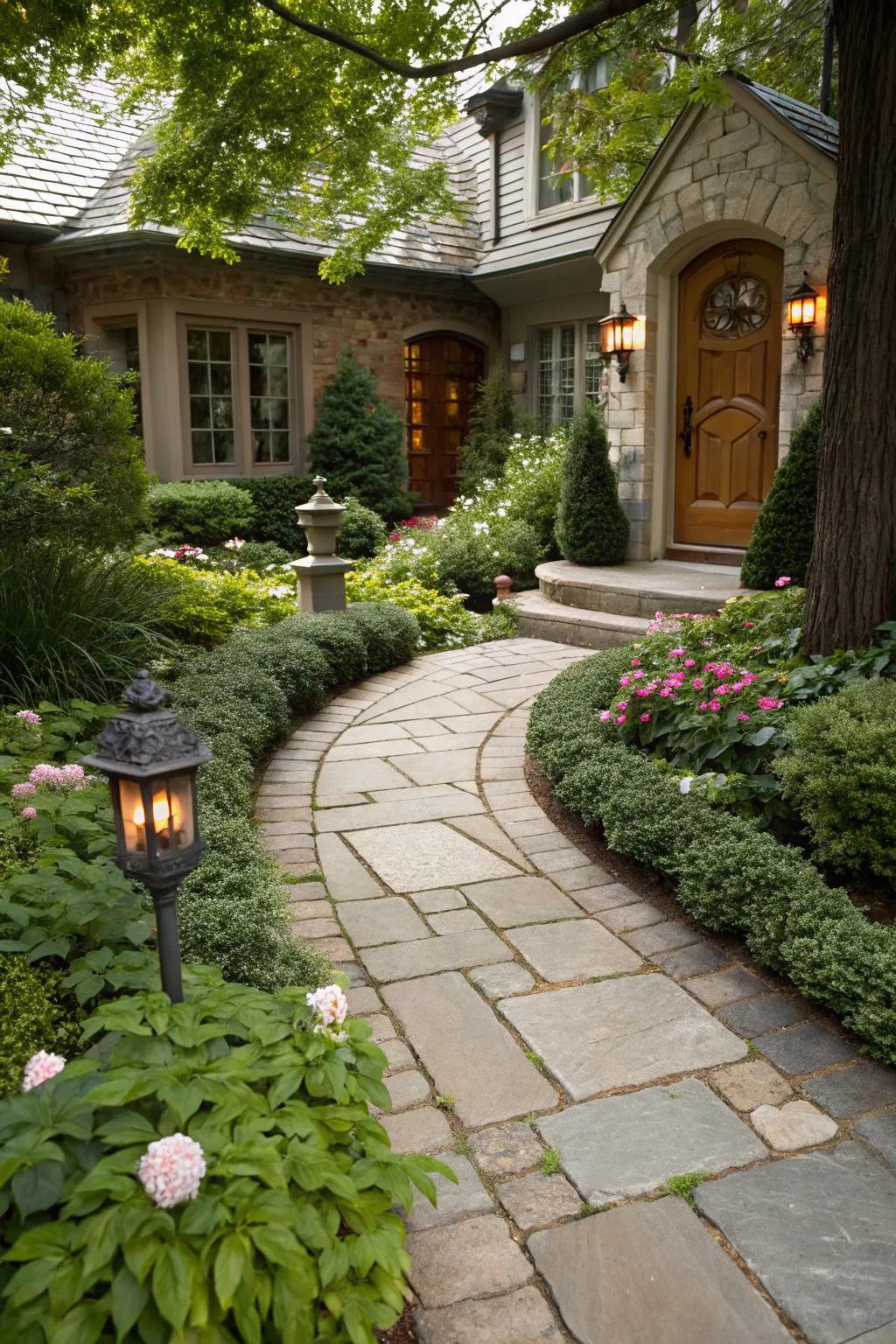 An inviting stone pathway that enhances the journey to the front door.