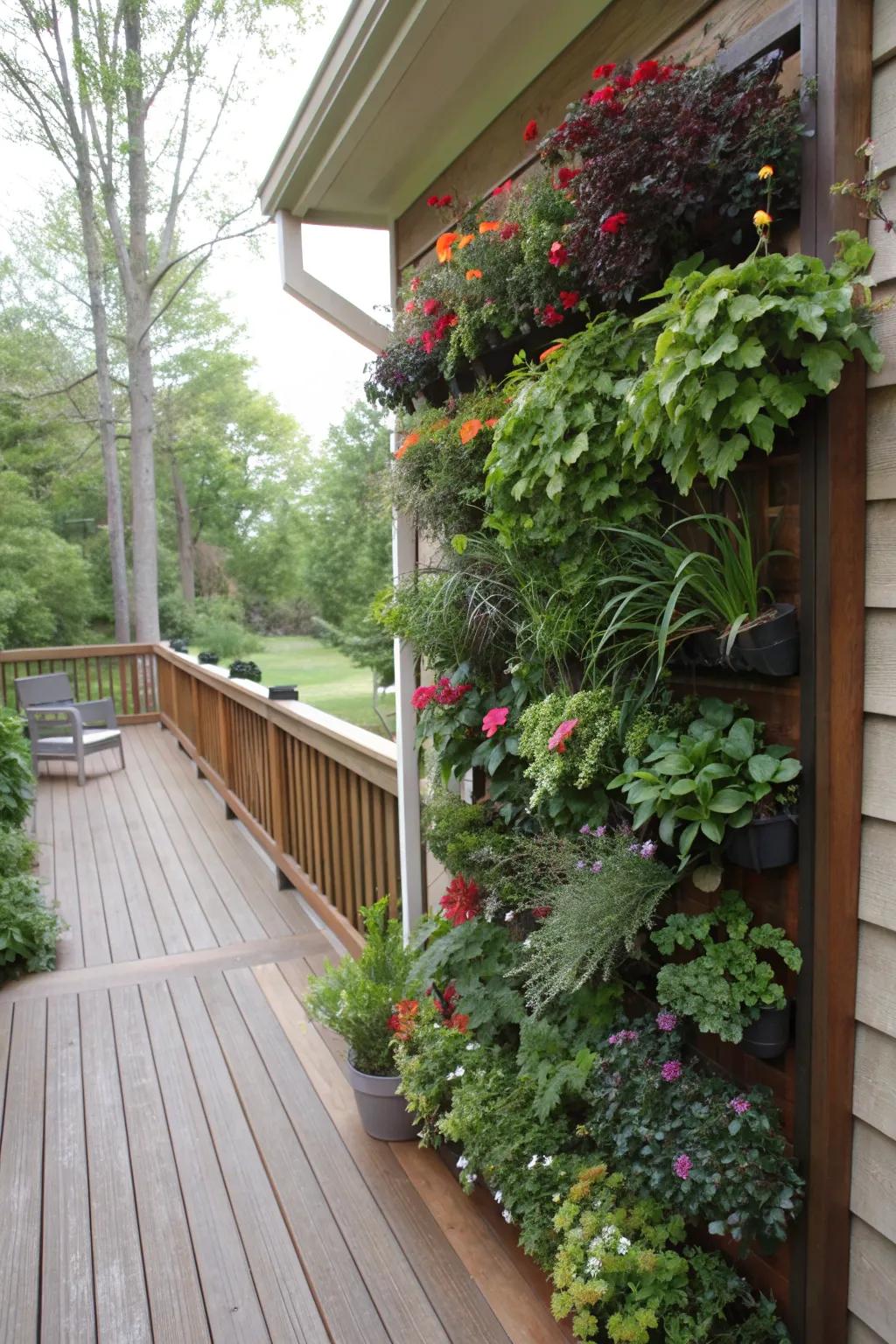 A vertical garden adds lush greenery to your side deck without sacrificing space.
