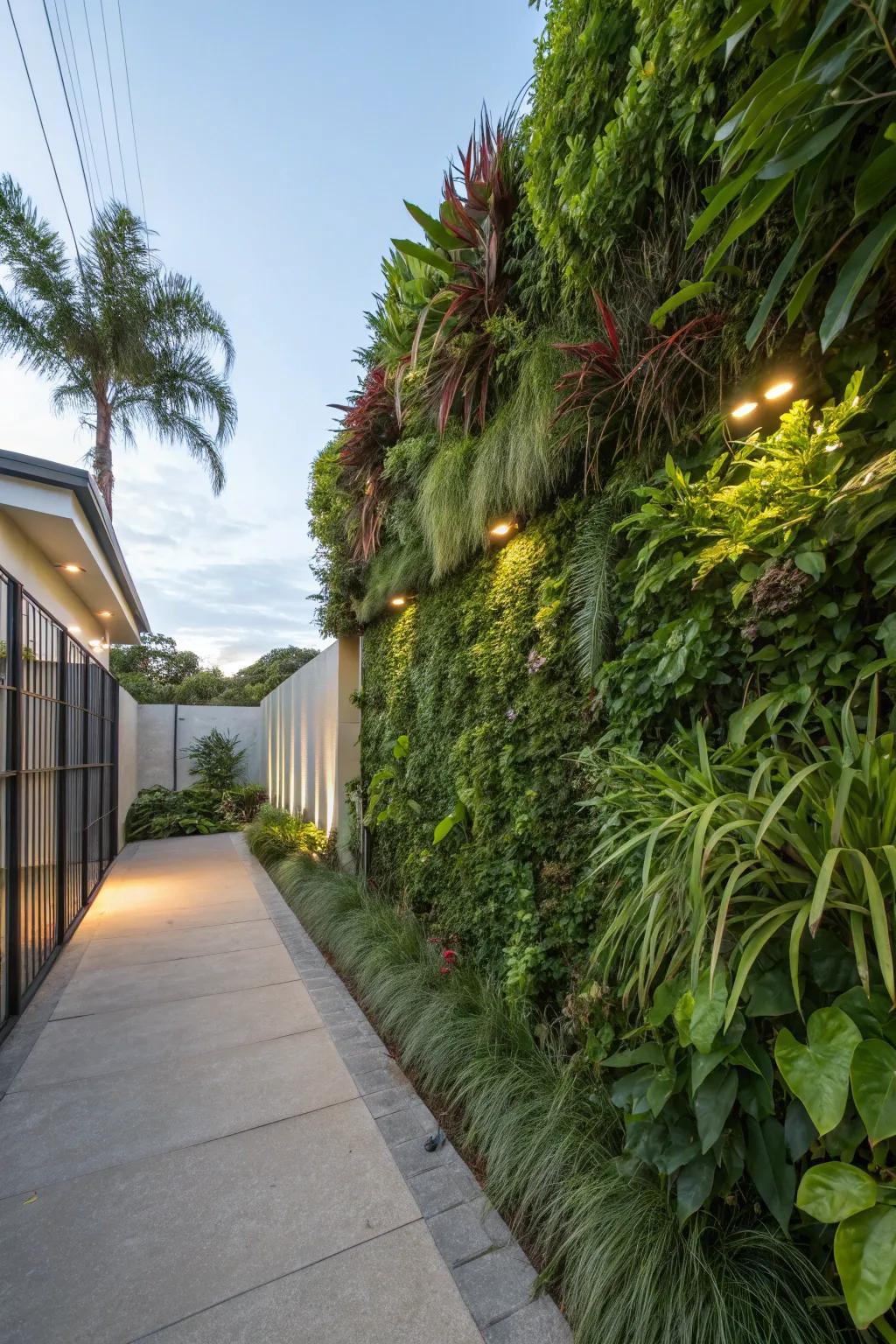 A living wall brings greenery and shade to vertical spaces.