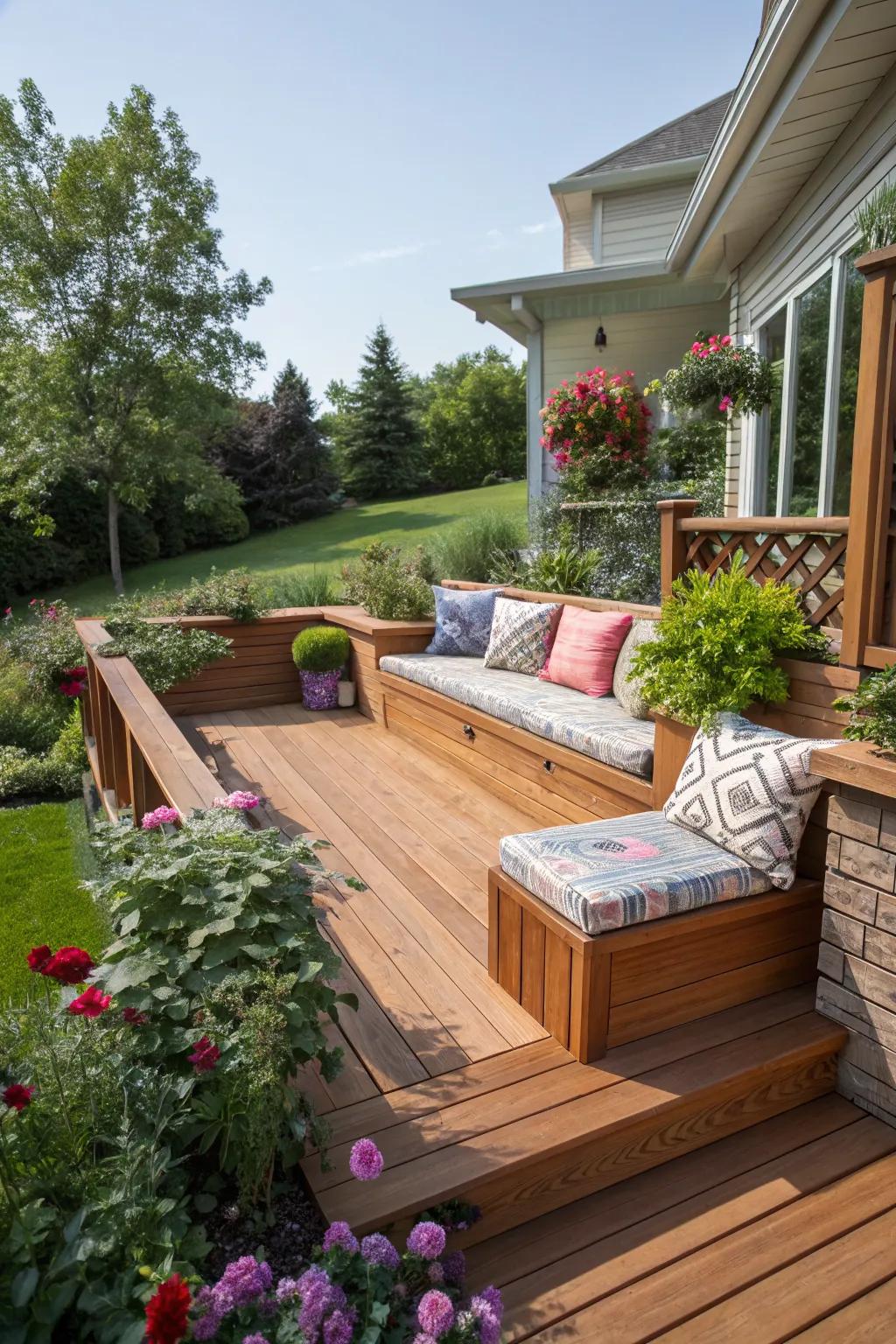 Maximize seating with built-in benches that blend with your deck's design.