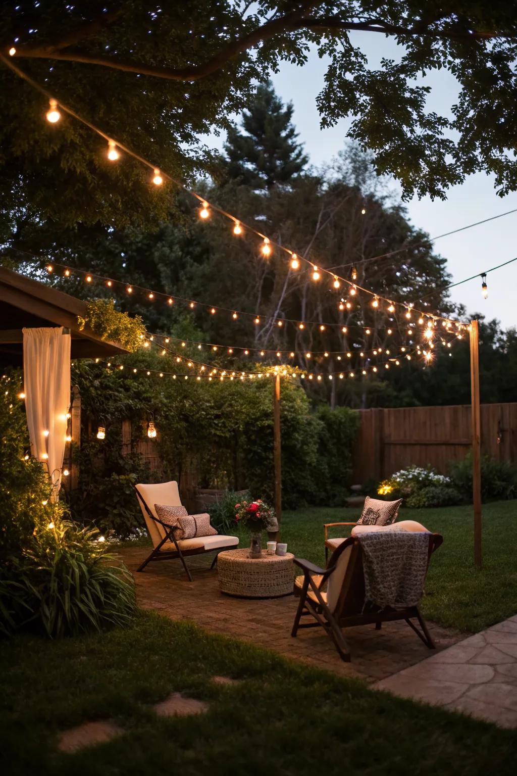 String lights offer an affordable way to add ambiance to your backyard.