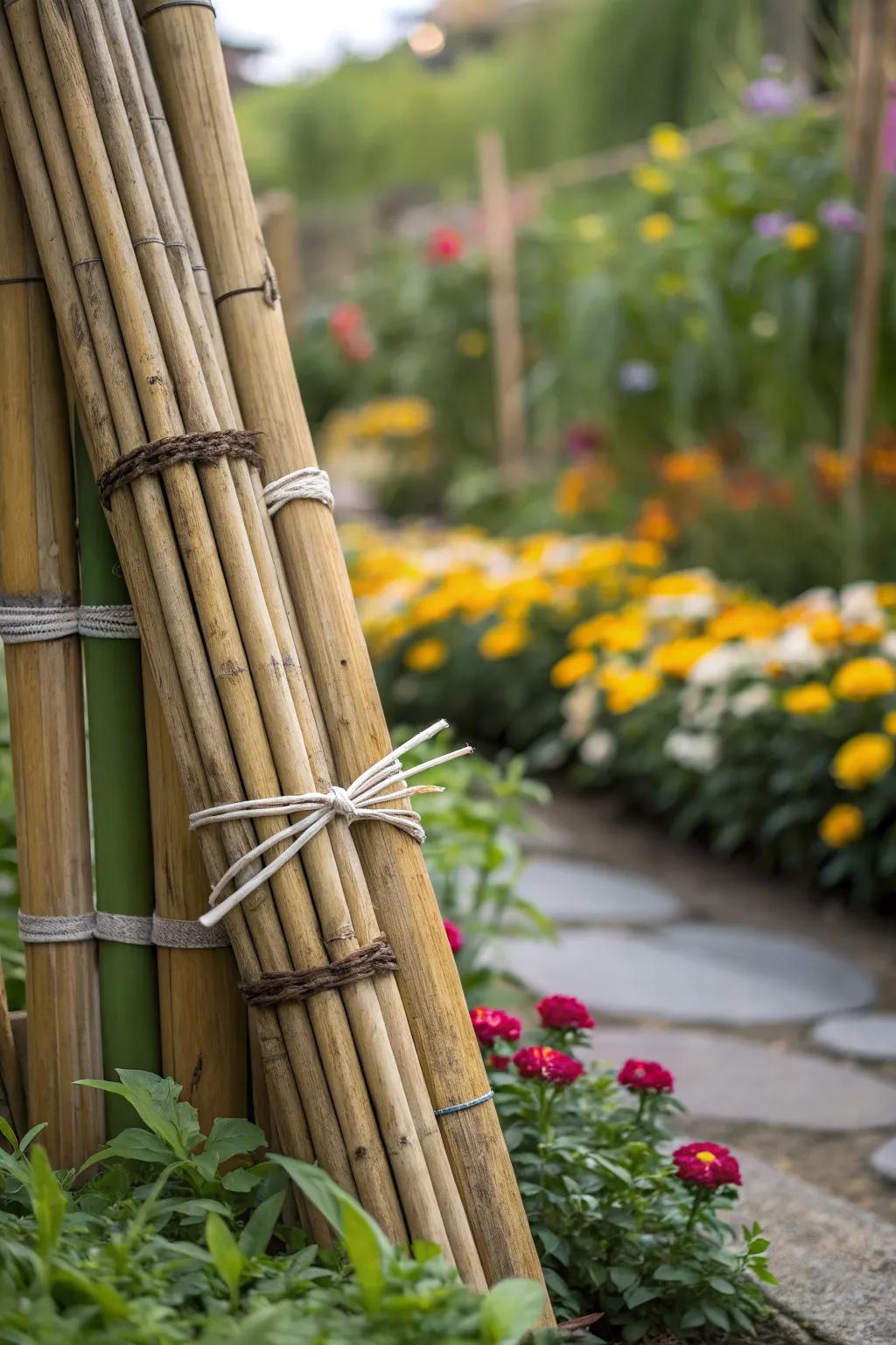 An elegant bamboo bug hotel nestled in the garden.