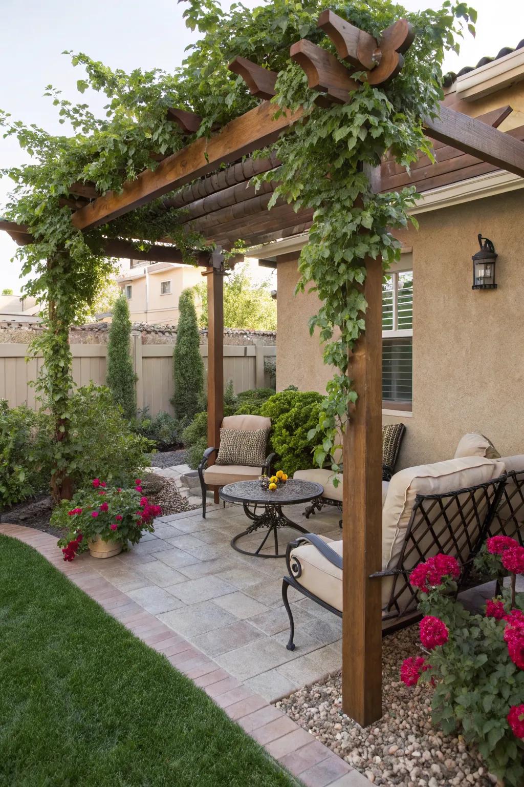 A cozy patio is perfect for relaxation and gatherings.