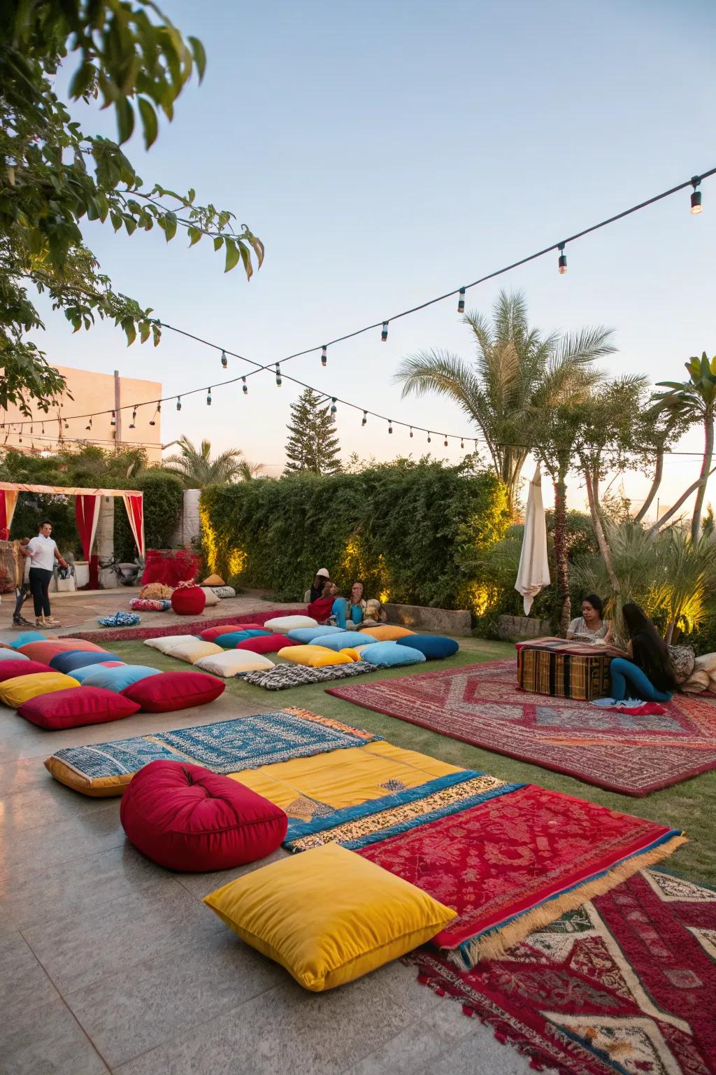 Colorful textiles can transform an outdoor space.