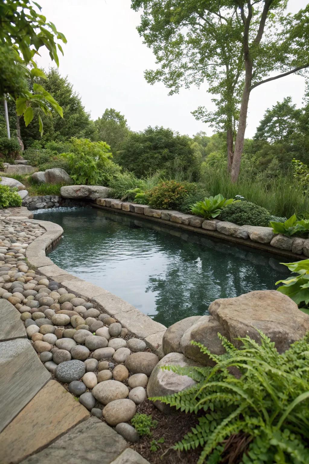 A pool harmoniously blending with natural stone elements.