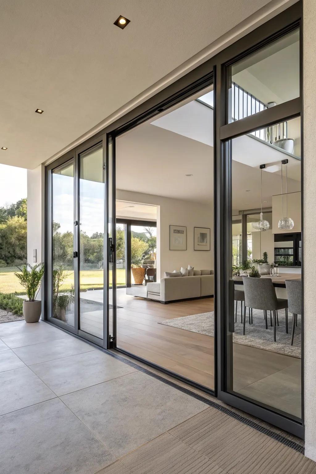 Sleek and modern sliding glass doors offer a minimalist look.
