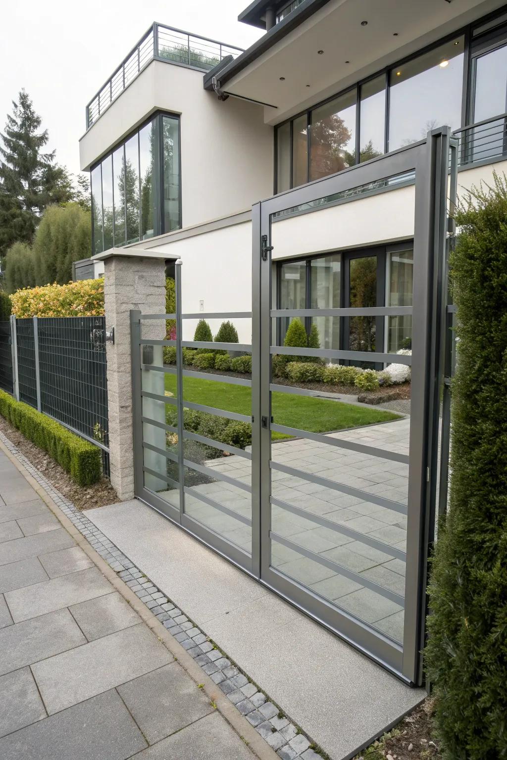Chic sliding gate with glass and metal elements