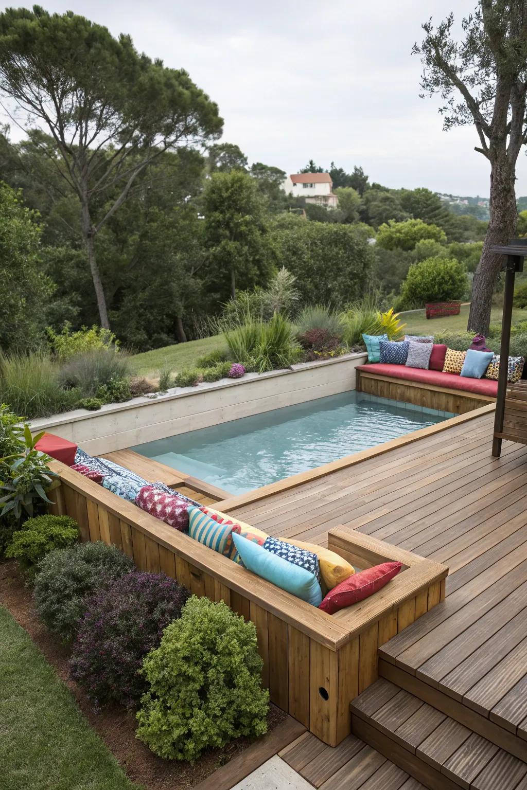 Built-in seating provides comfort and functionality.