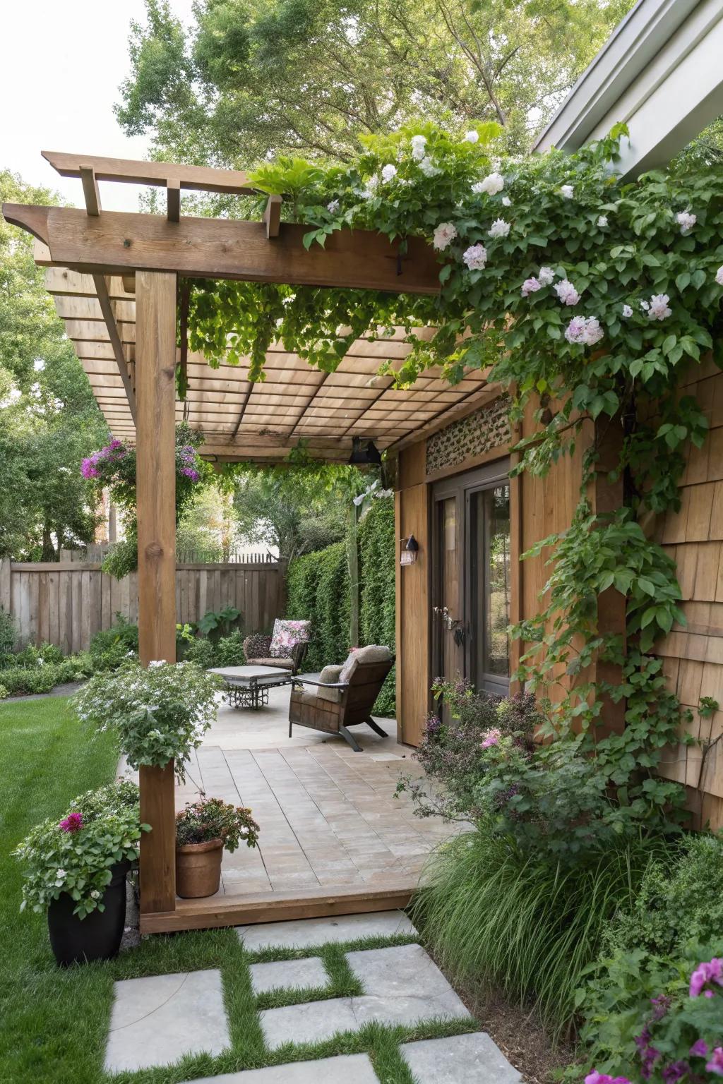 A pergola adds shade and elegance to your outdoor space.
