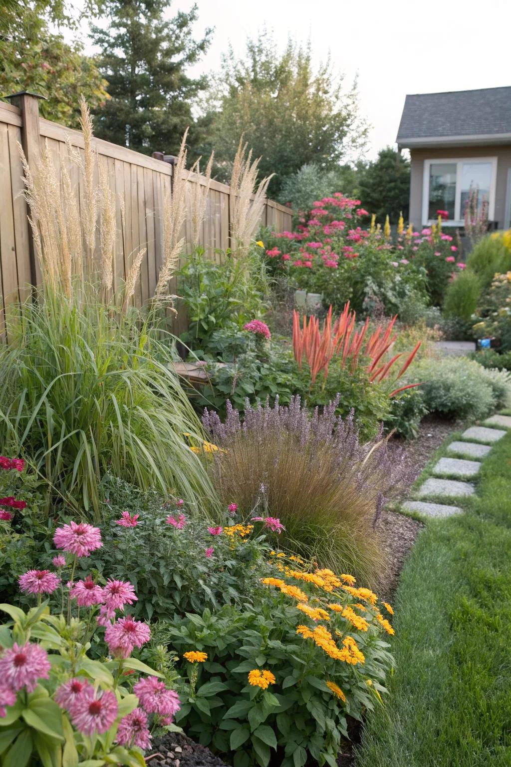 Layered planting creates depth and visual interest.