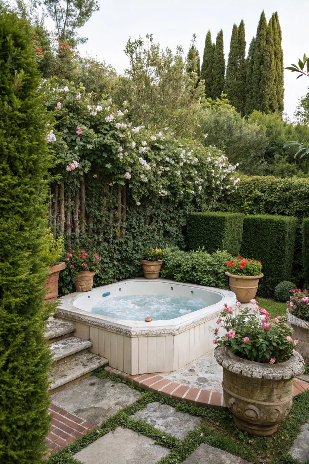 Create a private oasis with lush green hedges around your jacuzzi.