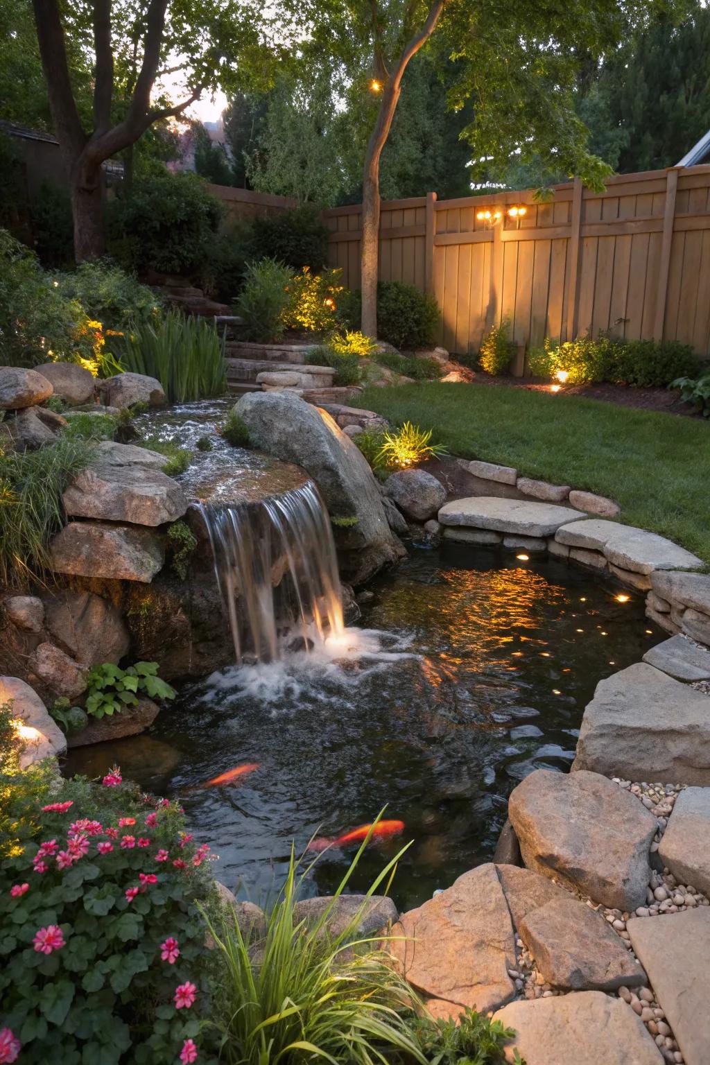 A mini waterfall adds life and sound to your koi pond.