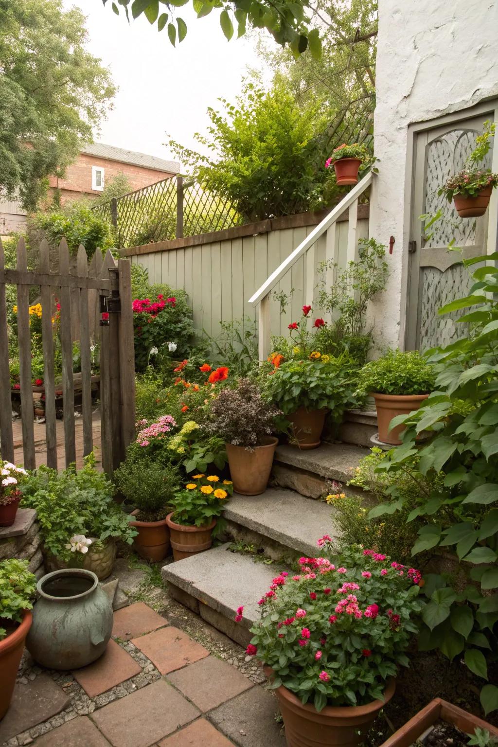 Potted plants add vibrant life to any outdoor space.