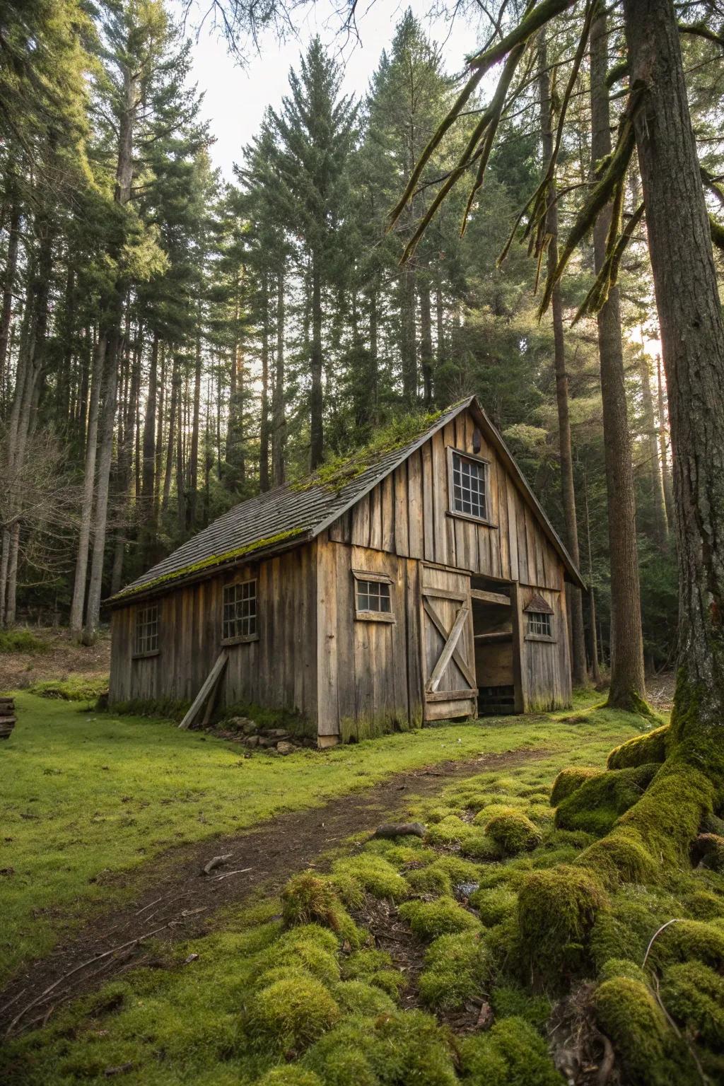 A rustic barn crafted from reclaimed wood, full of charm and history.