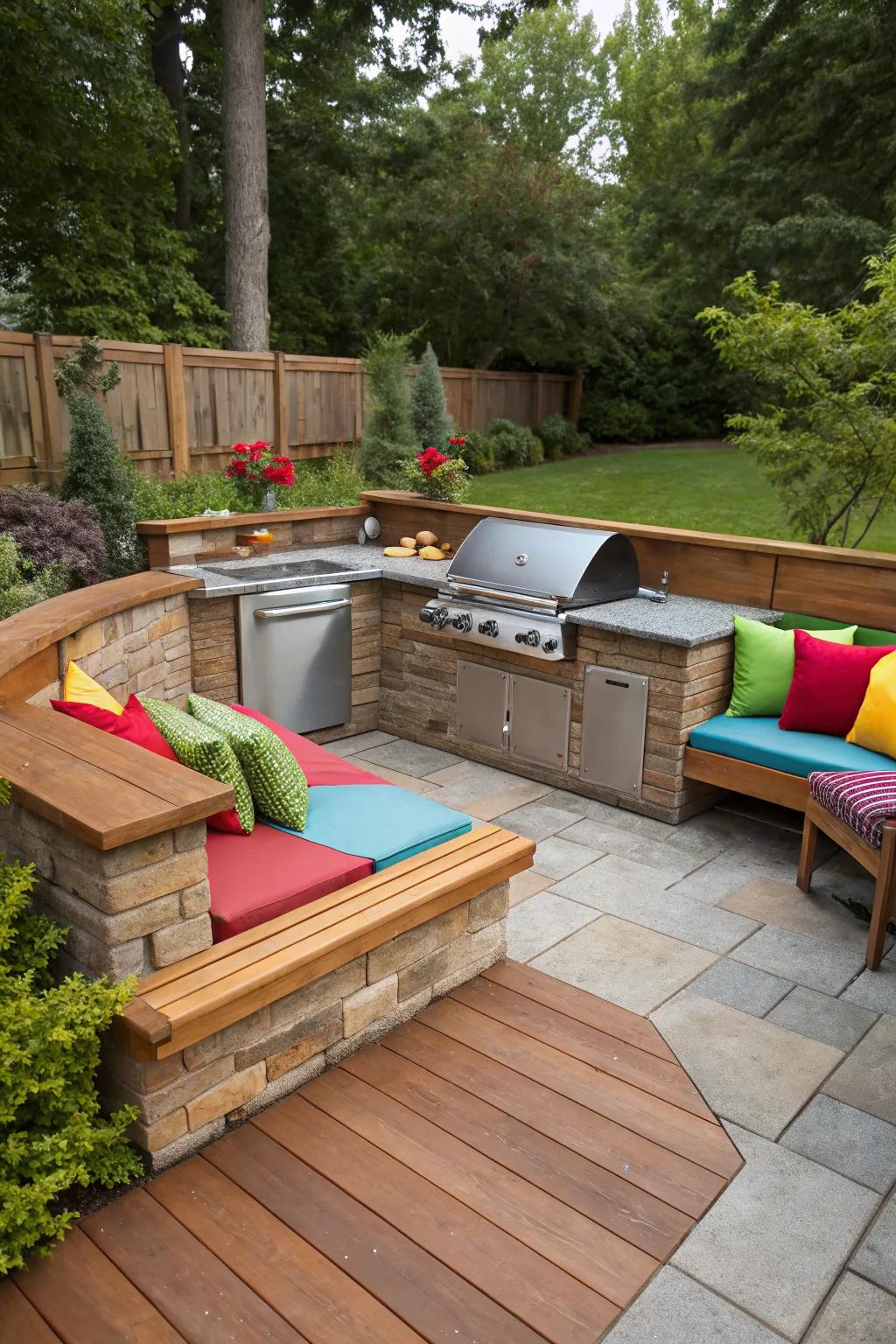 Invite friends to relax with built-in seating.