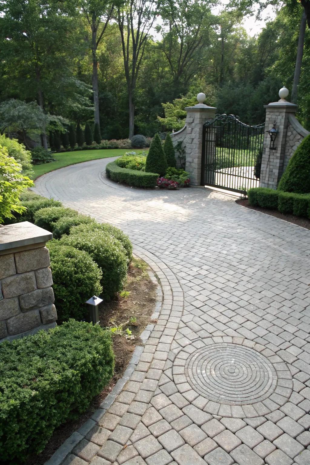 Stamped concrete provides a stylish yet low-maintenance option.