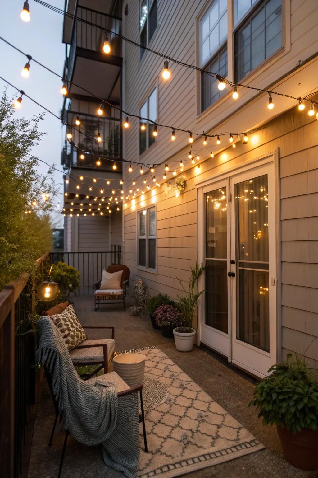 String lights add a magical ambiance to any patio setting.
