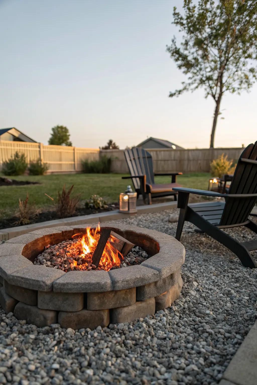 A fire pit adds warmth and ambiance to desert nights.