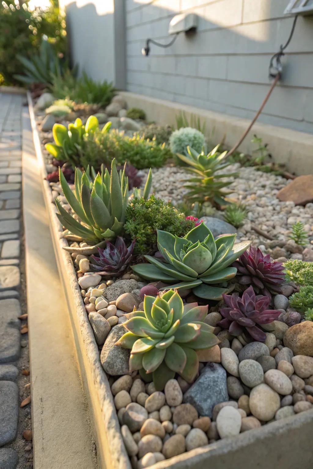 Pebbles and succulents—perfect partners for a low-maintenance garden.