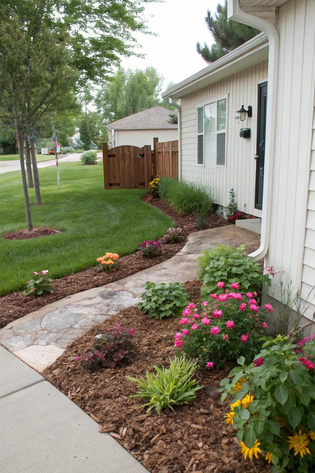 Mulch adds a clean, finished look to a xeriscape garden.