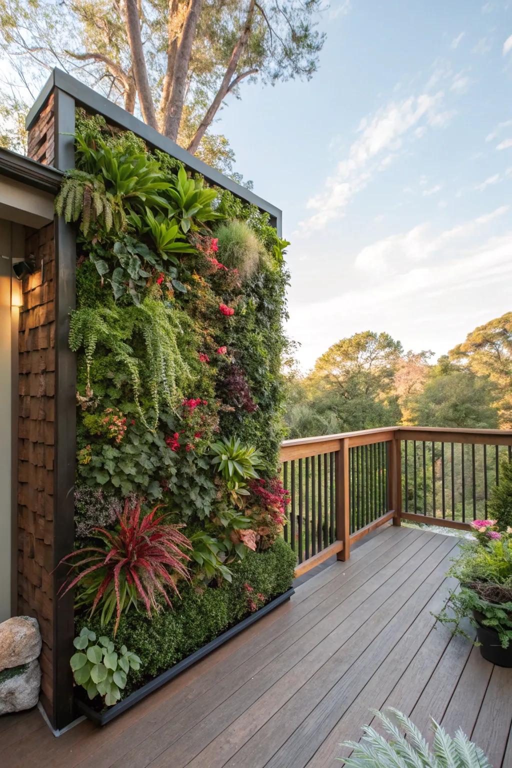 Vertical gardens transform walls into lush, green features.