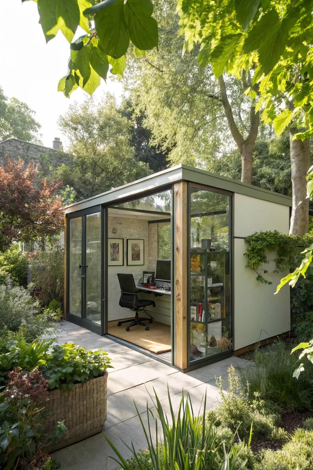 Enjoy a bright and airy workspace with a glass-walled office.
