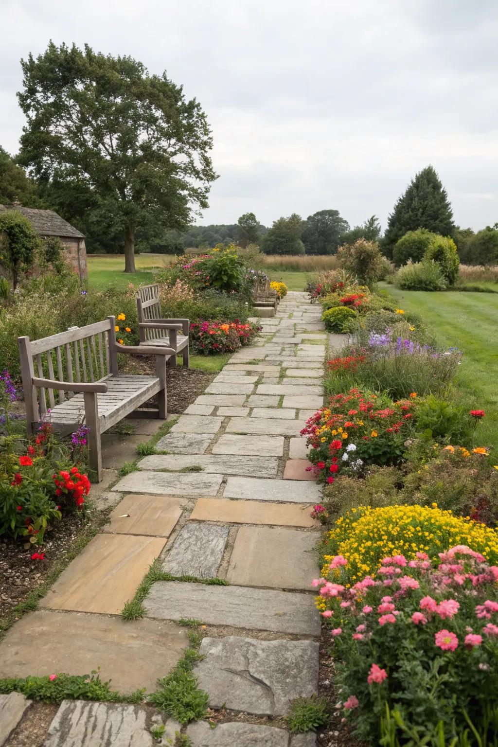 Stone paths add elegance and structure to small garden spaces.