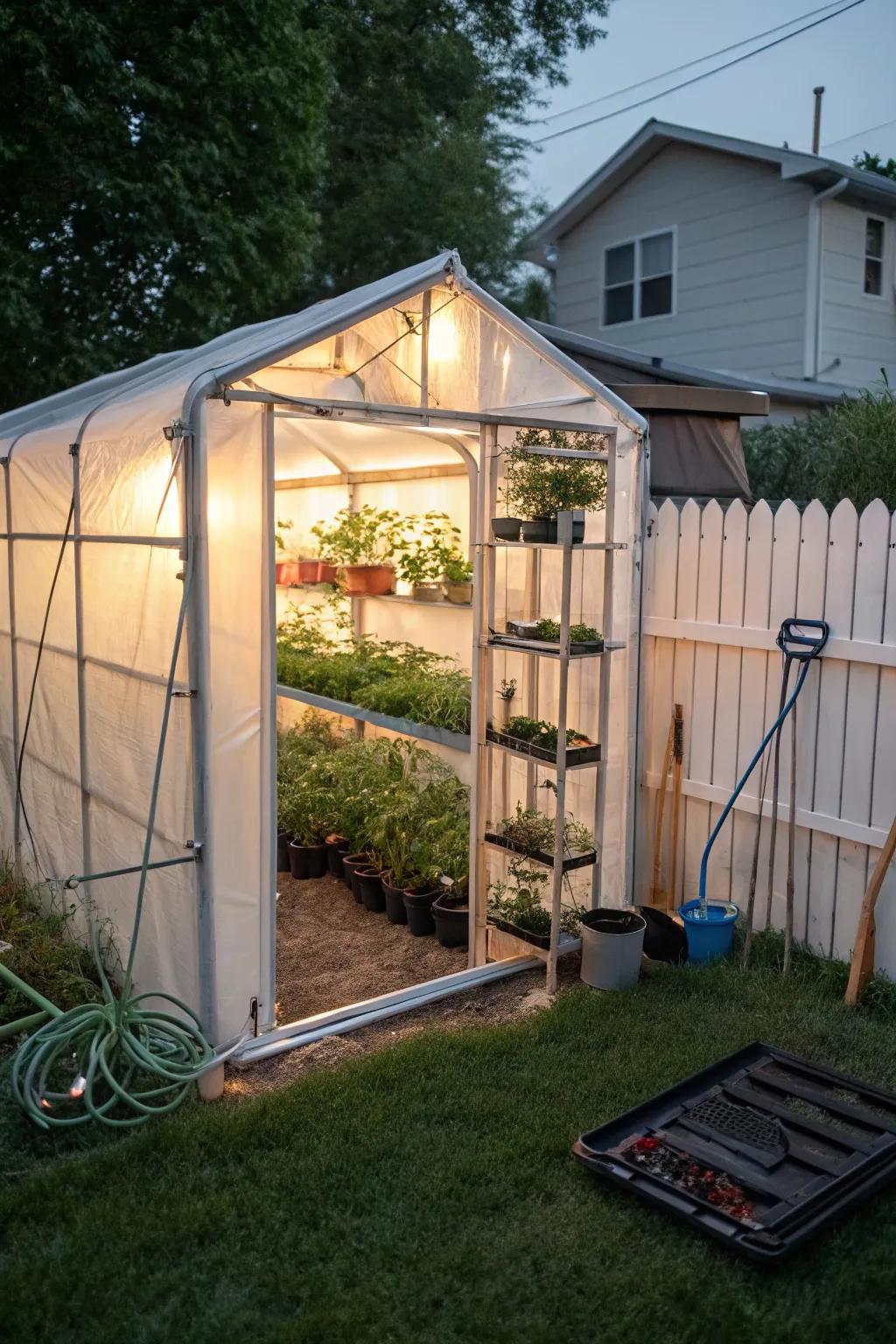 A budget-friendly PVC pipe greenhouse, ideal for DIY enthusiasts.