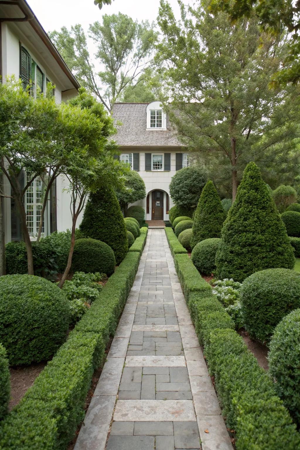 Symmetrical plantings provide a tidy and balanced appearance.