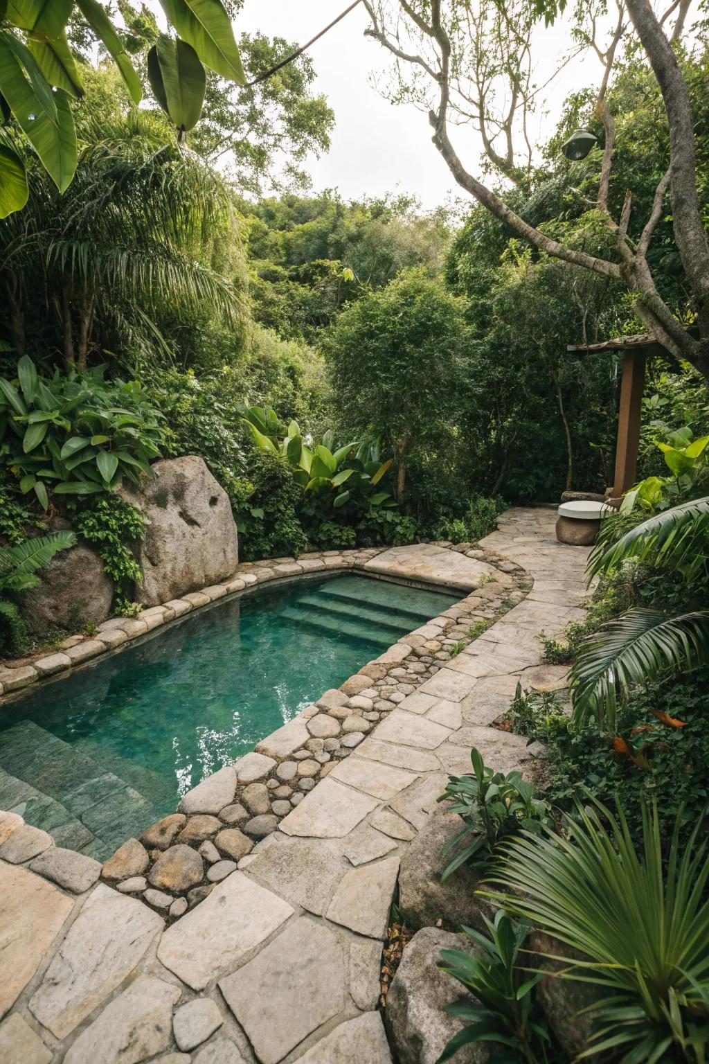 Natural stone adds elegance and blends your pool with the garden.