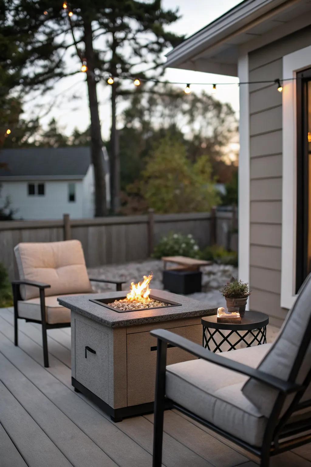 A compact fire pit for a warm and inviting atmosphere.