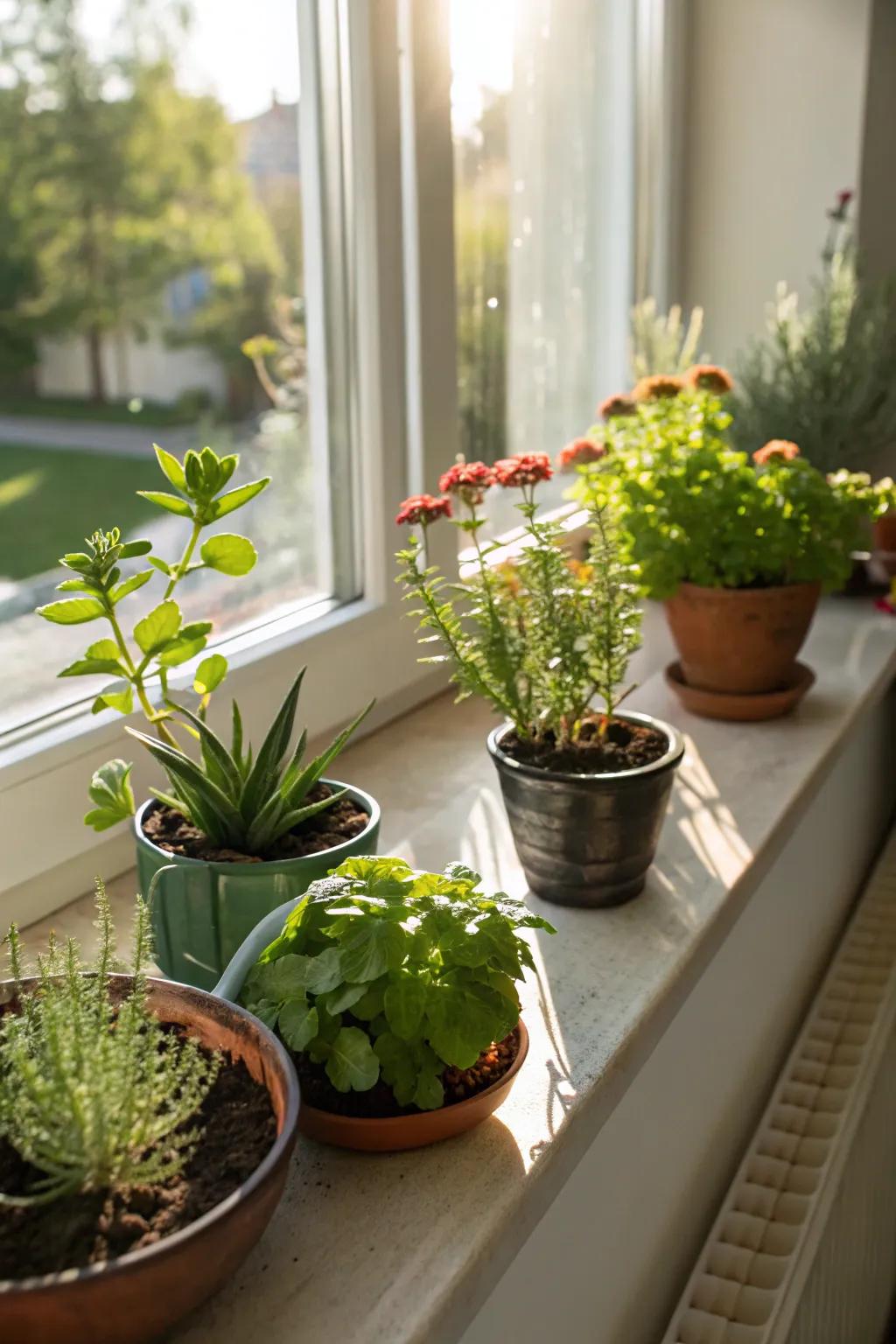 Cultivate a small indoor garden on your window sill for easy access to fresh herbs.