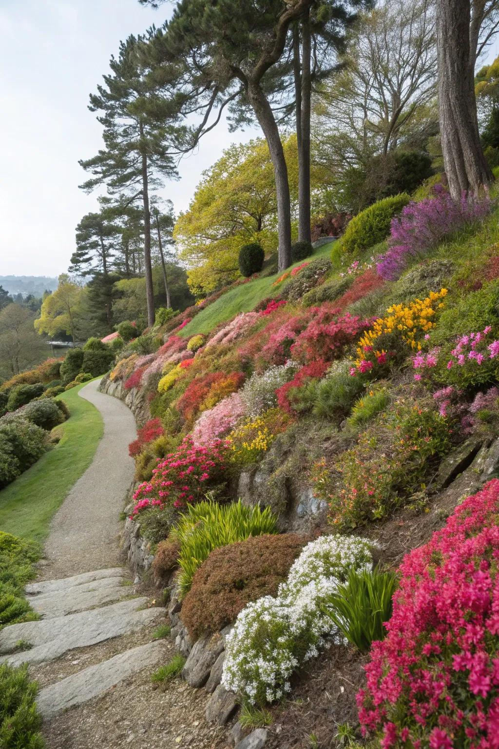 Vibrant plants bring life and color to any slope.