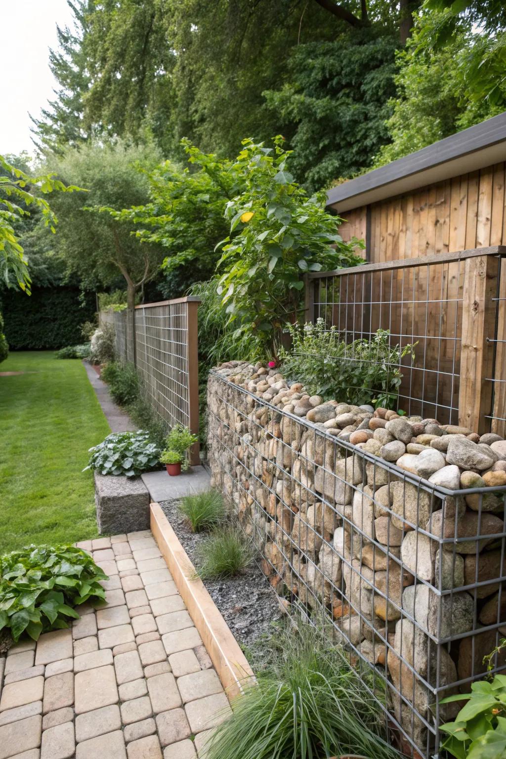 Use gabion walls to stabilize slopes and add modern flair.