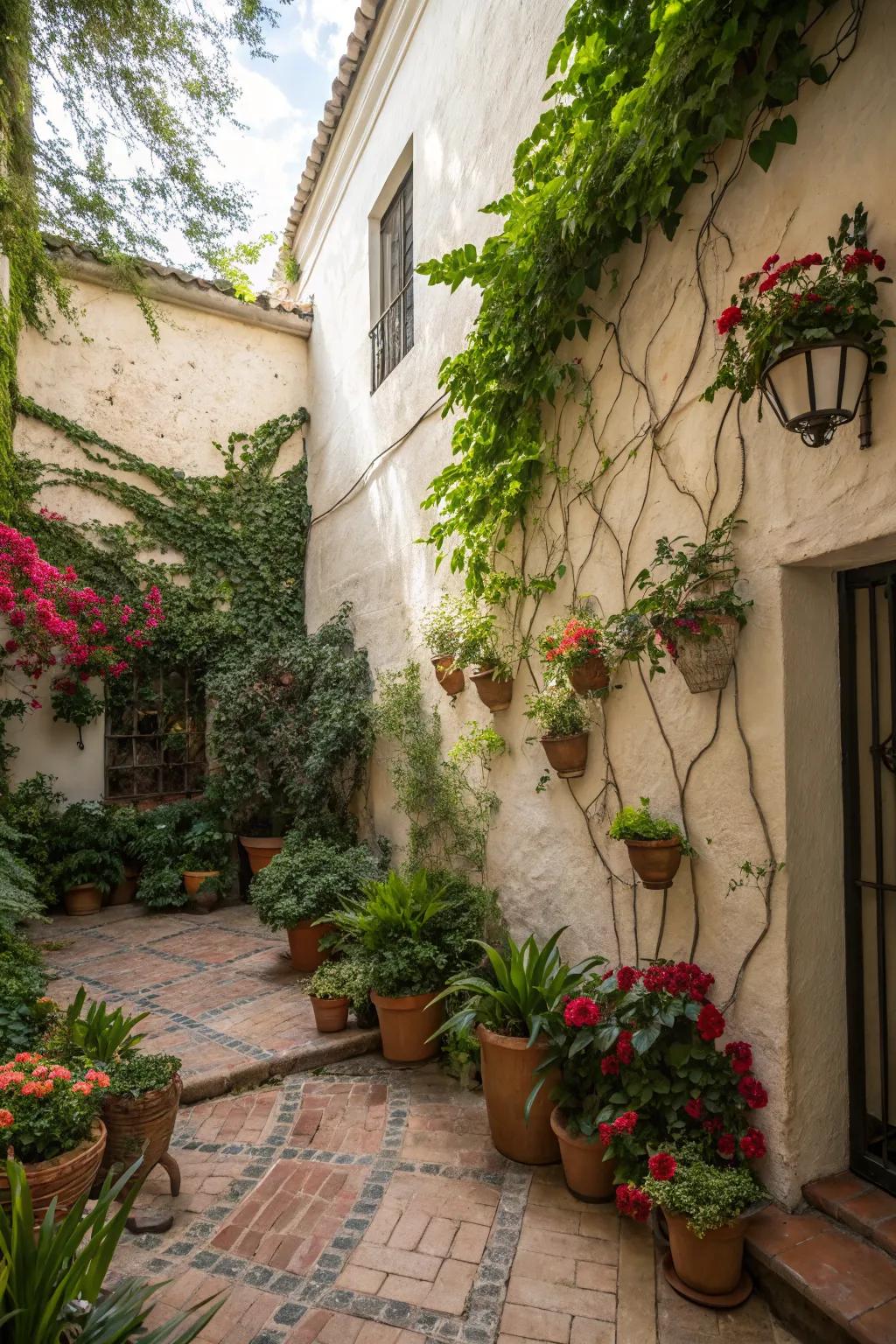 Potted plants add vibrancy and life to your courtyard.