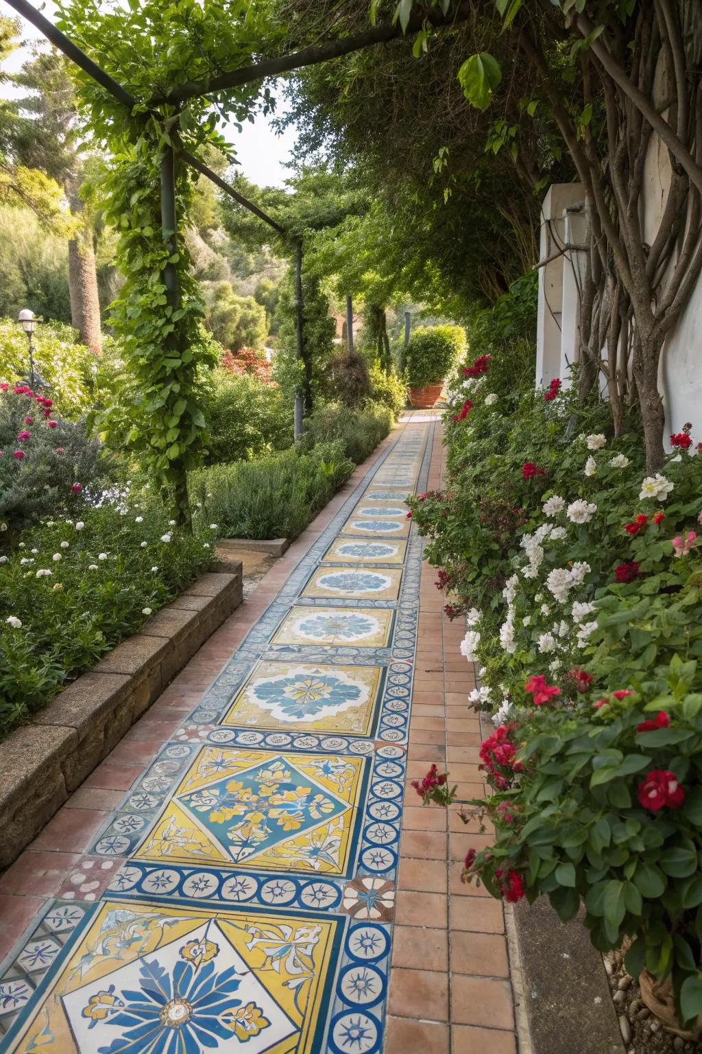 Tiled pathways bring a touch of Mediterranean flair.