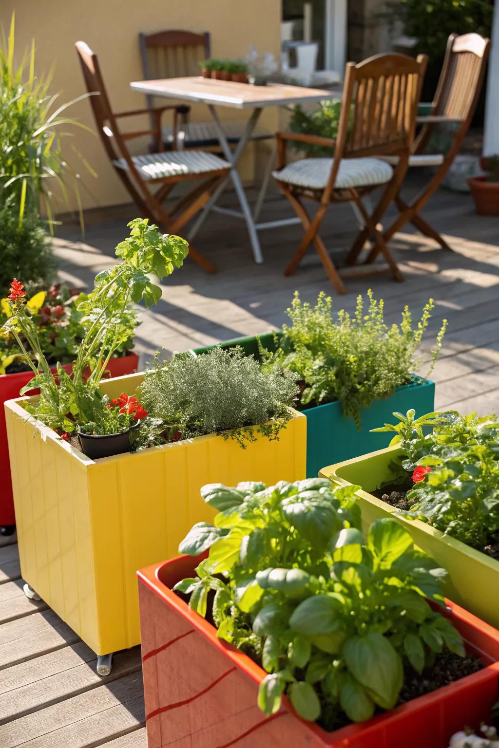 Containers offer flexibility and style for small spaces.
